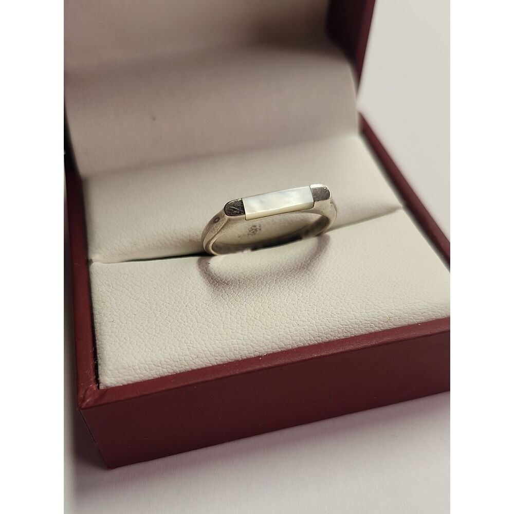 Mother Of Pearl Inlaid Sterling Silver Signet Ring Size 8